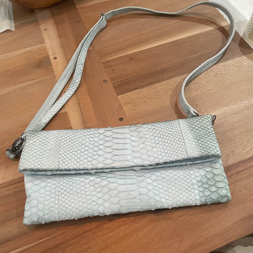 Baby blue authentic snake skin Textured Clutch with Wristlet
